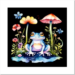 Cottagecore Frog With Mushroom And Flowers Posters and Art